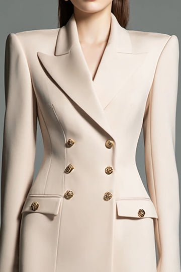 Champagne Long Sleeve Peak Lapel Work Dress